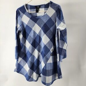 Ali Miles Shirt Women's M Medium White Blue Block Top Colorful Cotton Linen‎